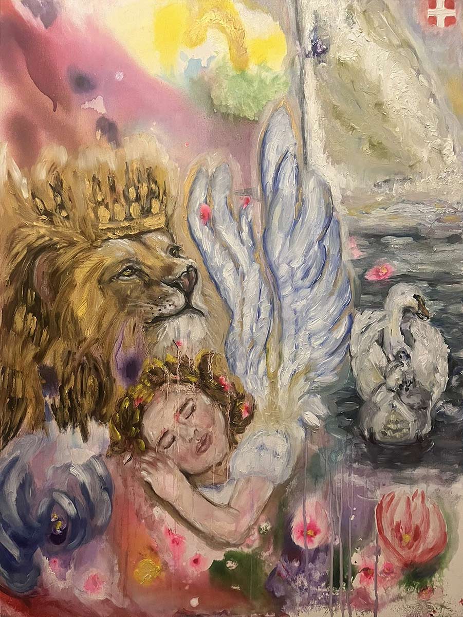 Online sale work entitled "The Angel and the Lion" created by the contemporary artist Arline ChArline Cadayday