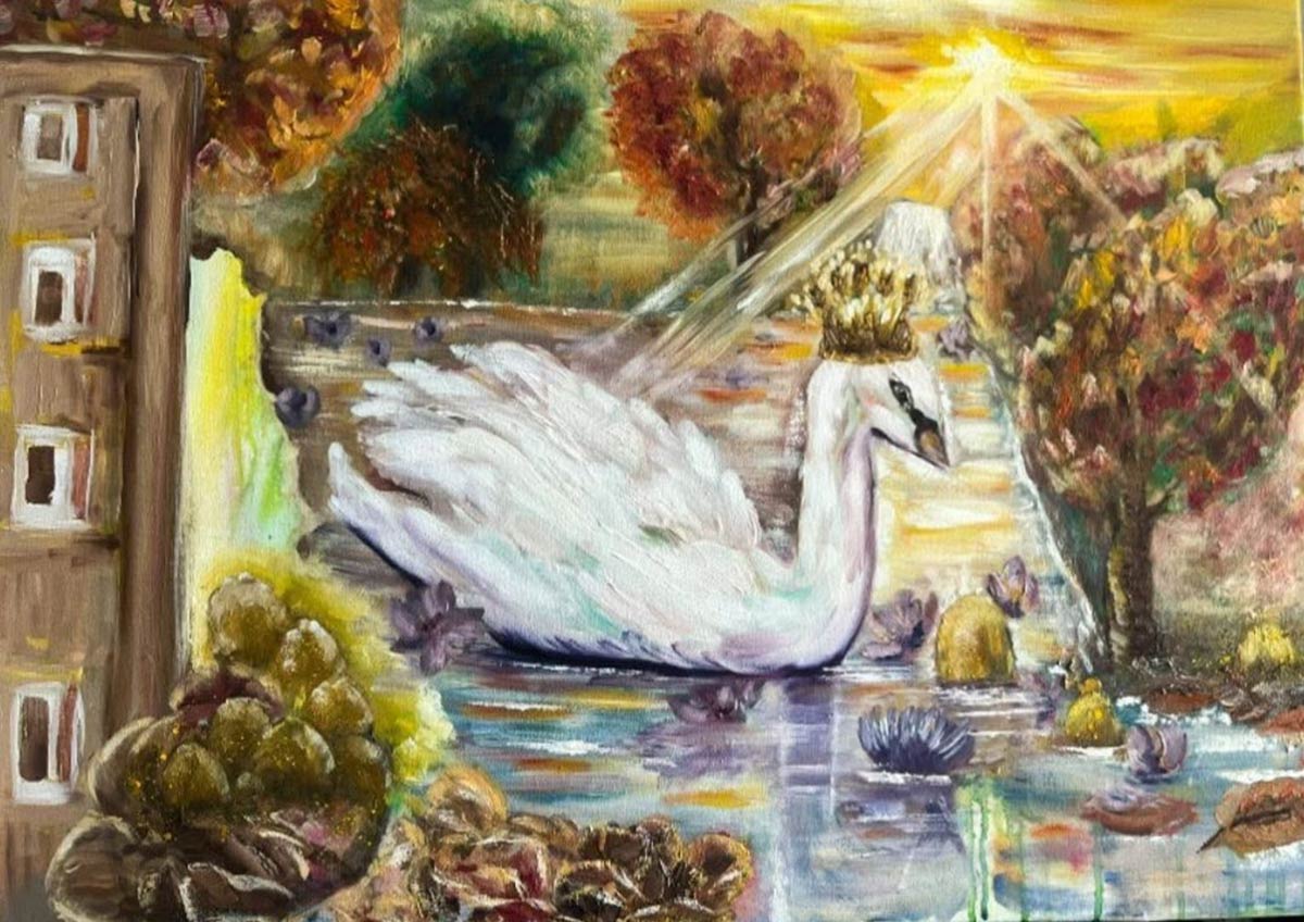 Online sale work entitled "The Autumn and The Swan Queen Journey" created by the contemporary artist Arline ChArline Cadayday