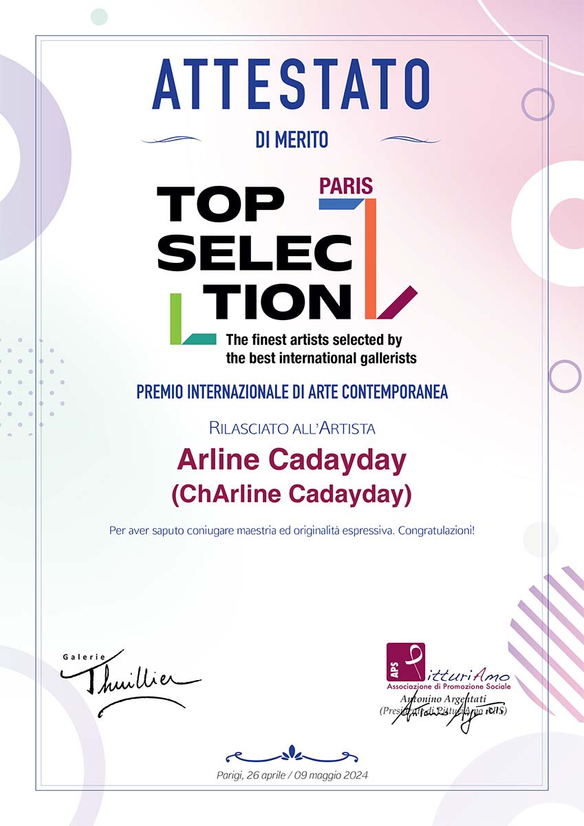 Certificate of artistic merit awarded to contemporary artist Arline Cadayday on the occasion of the Top Selection Paris 2024