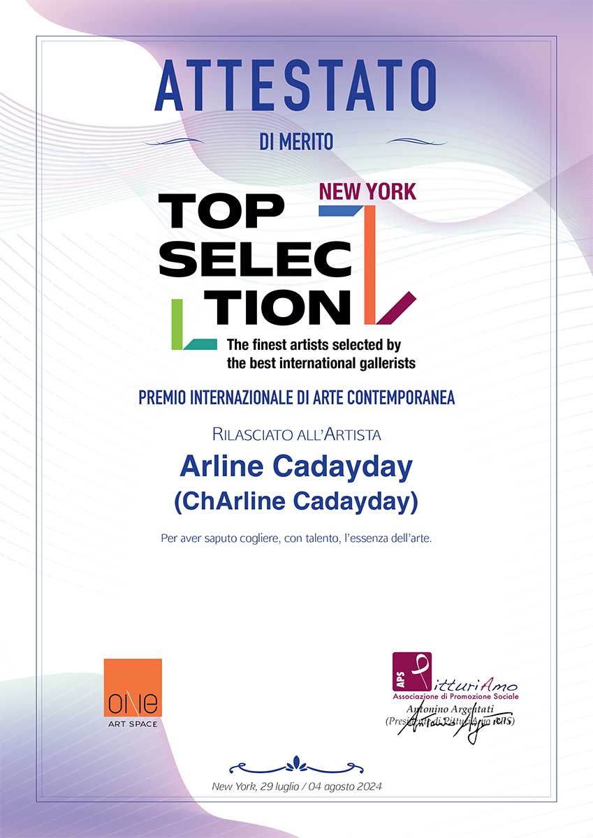 Certificate of artistic merit awarded to contemporary artist Arline Cadayday on the occasion of the Top Selection New York 2024